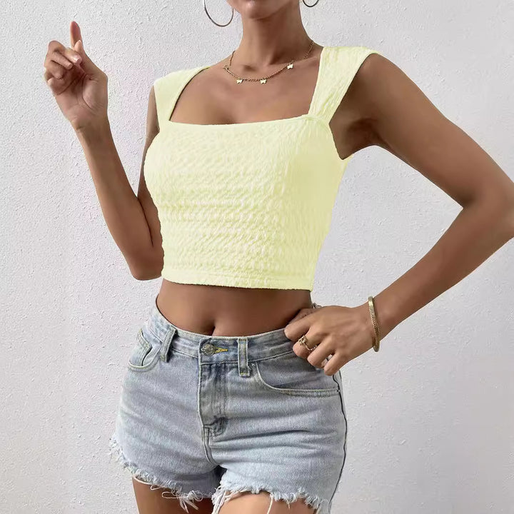 Dame moderigtig Crop-top med firkantet halsudskæring og struktureret overmateriale Skovae