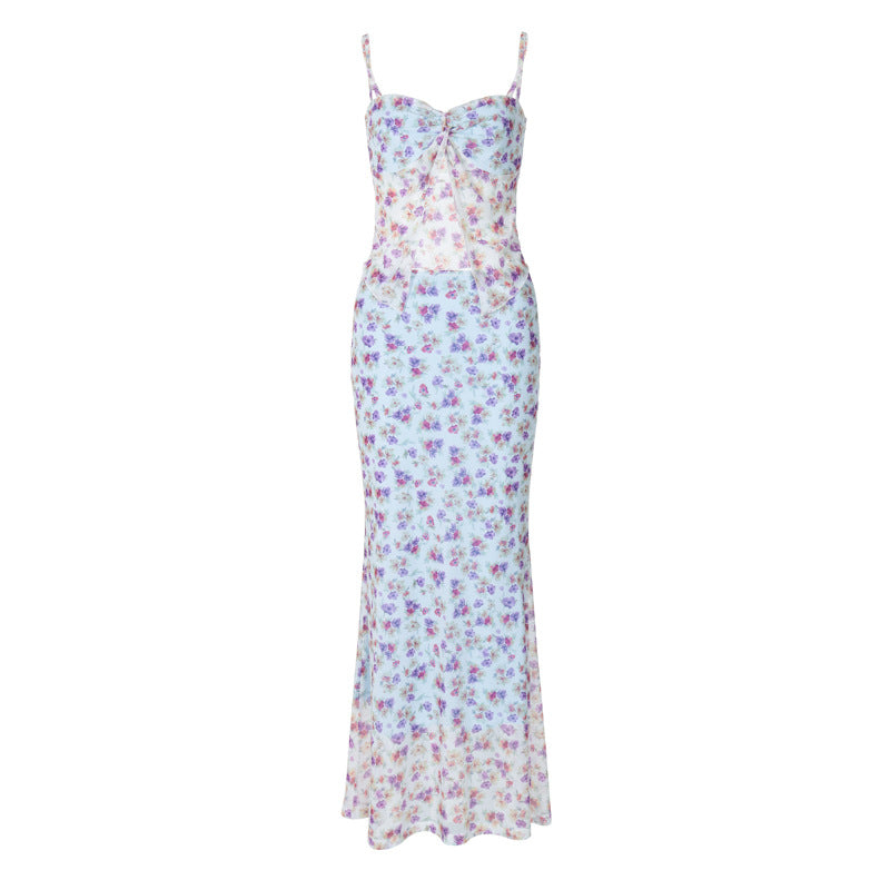 Dame Elegant Maxikjole med blomsterprint og raffineret cut-out Skovae