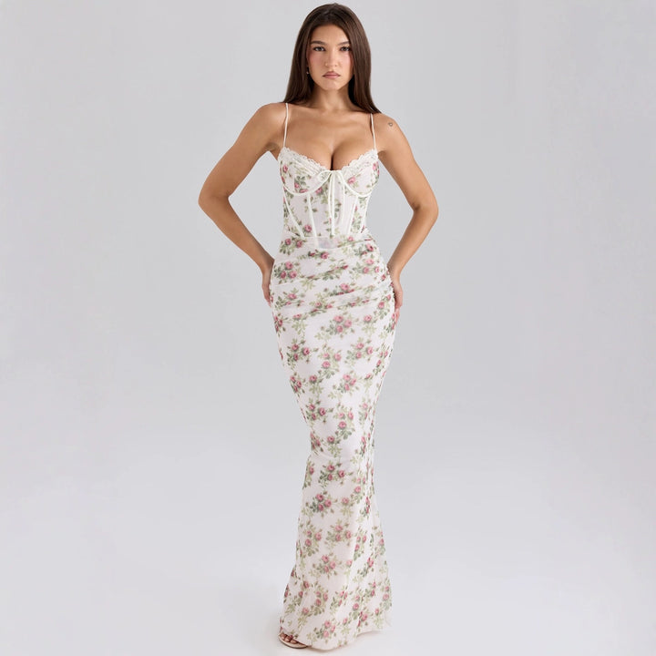 Damer Elegant Maxi Kjole med Blonde Korset og Blomsterprint Skovae