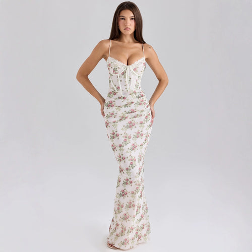Damer Elegant Maxi Kjole med Blonde Korset og Blomsterprint Skovae