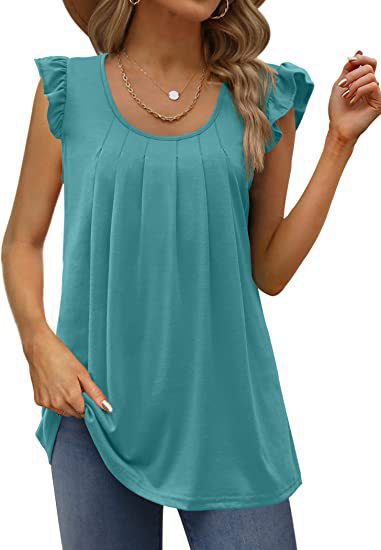 Dame luftigt bluse shirt med elegant flæse design Skovae