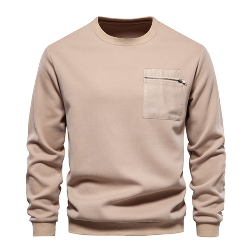 Herrer nan Sweatshirt med rund halsudskæring, påsyet brystlomme med vandret lynlås og ribbet bund Skovae