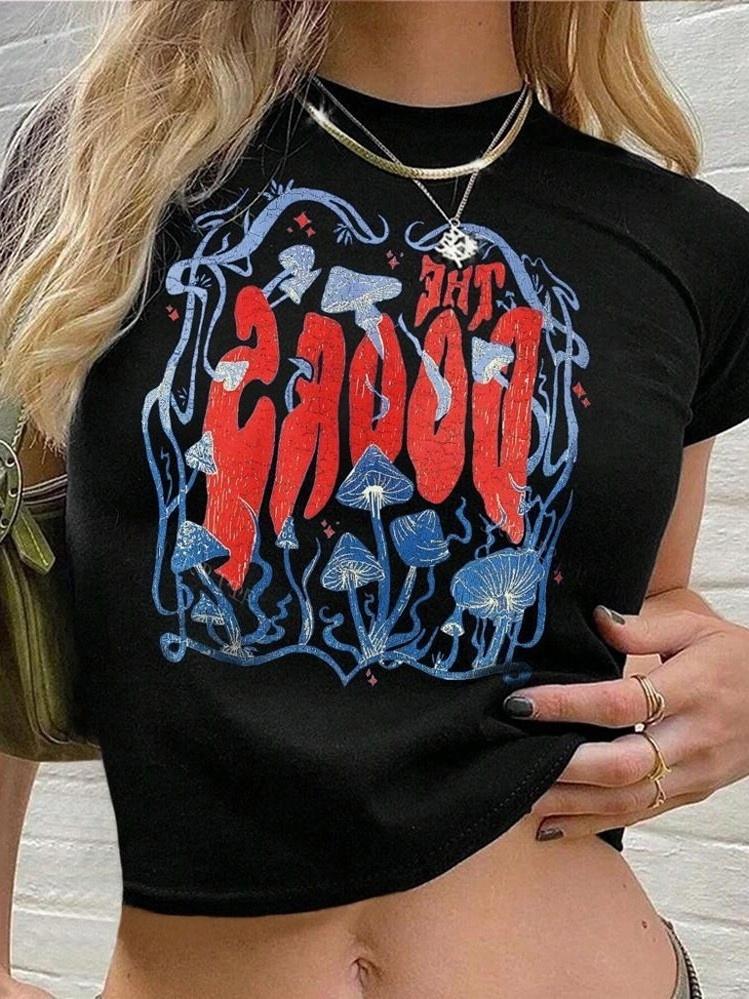 Damer afslappet Crop-T-shirt med kreativ grafikdesign Skovae
