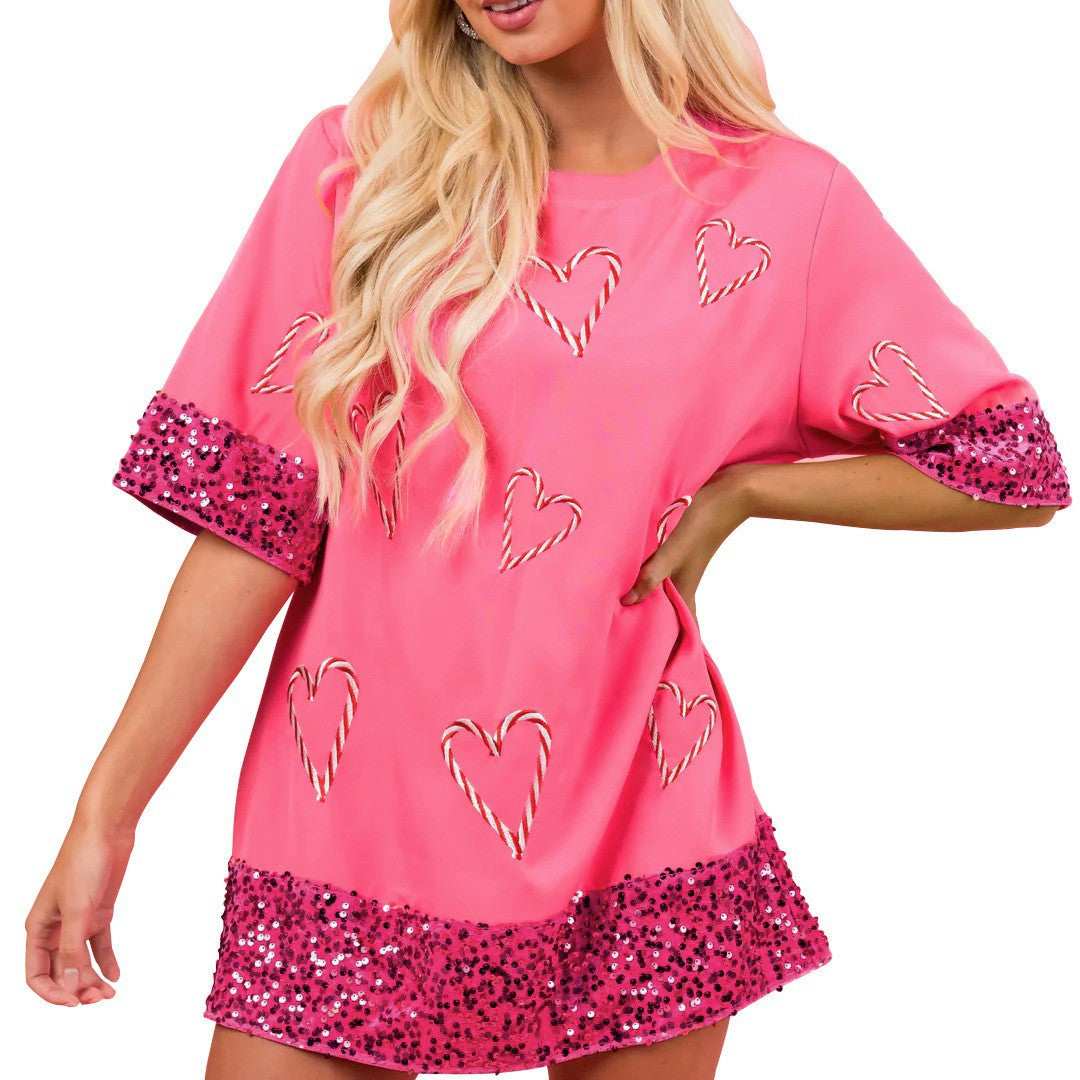 Dame afslappet oversized kjole med glimmerdetaljer og hjerte-design Stilla