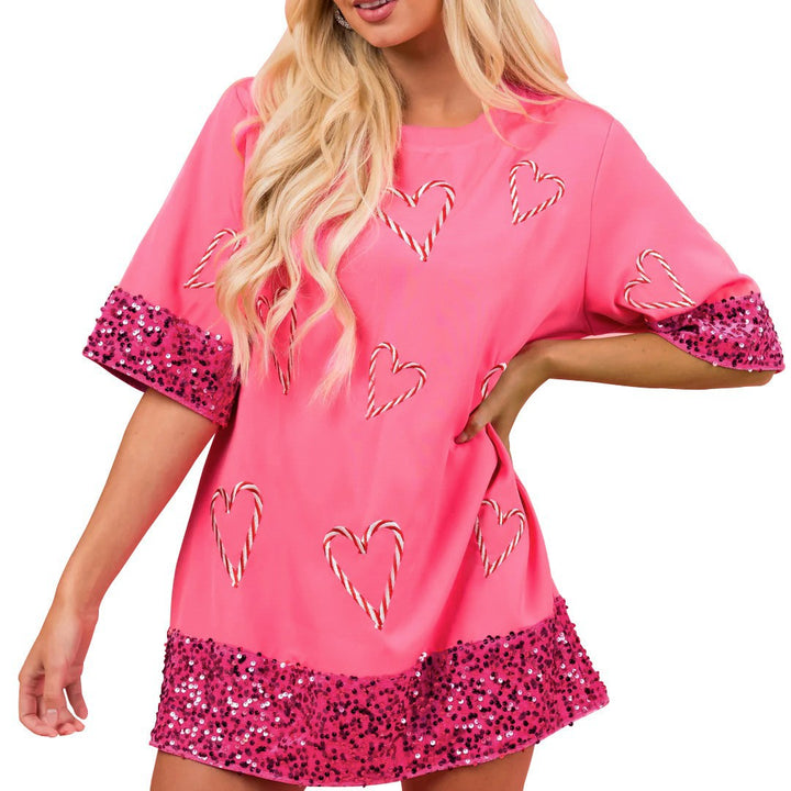 Dame afslappet oversized kjole med glimmerdetaljer og hjerte-design Stilla