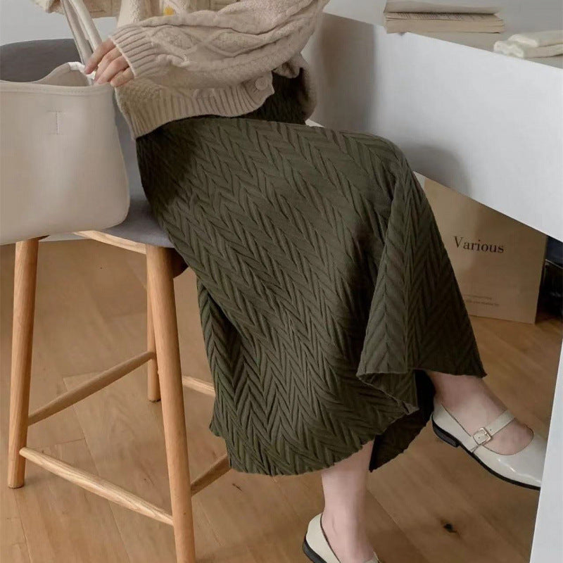 Kvinders elegante midi-nederdel med tekstureret chevronmønster Stilla