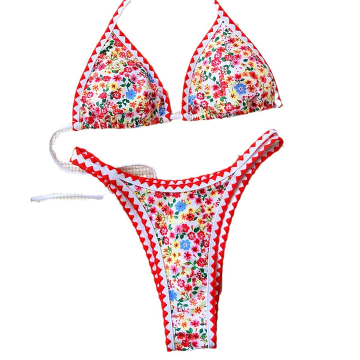 Dame Triangel-Bikini med blomster mønstre og kontrastfarvede accenter Stilla