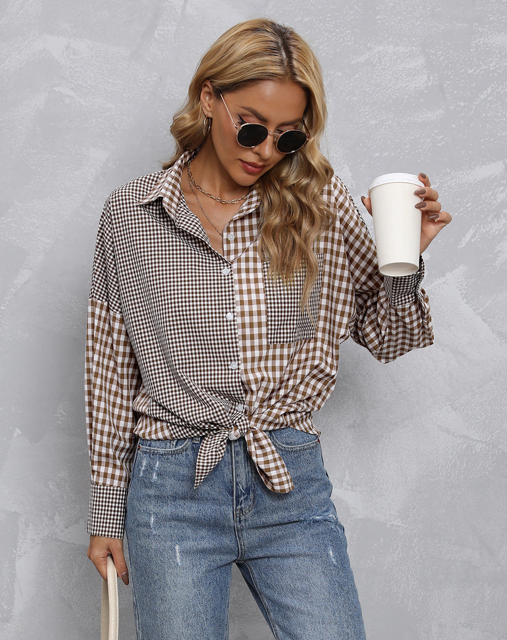 Dame Karo Skjorte i moderne Oversize-stil Stilla