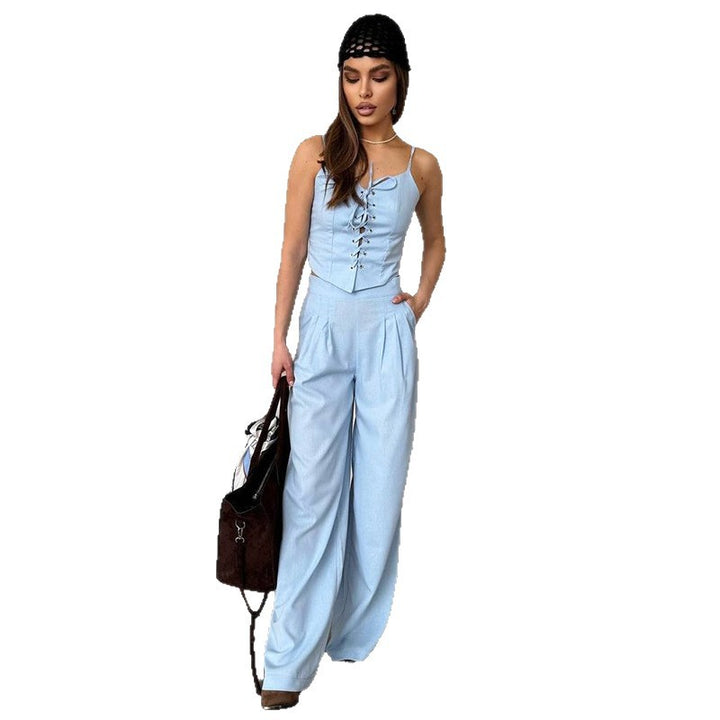 Damer elegant jumpsuit-sæt med smal overdel og bredt bukseben Stilla