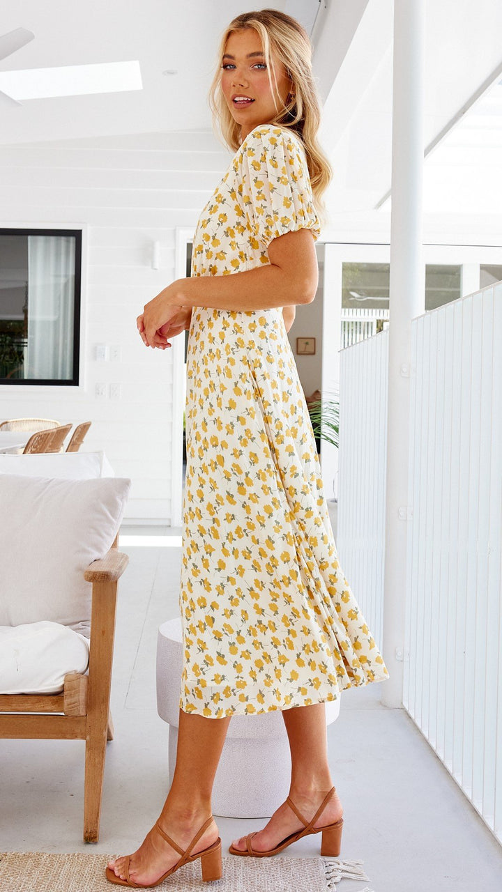 Damer Floral Print Midi-Kjole med Flæsekant Stilla