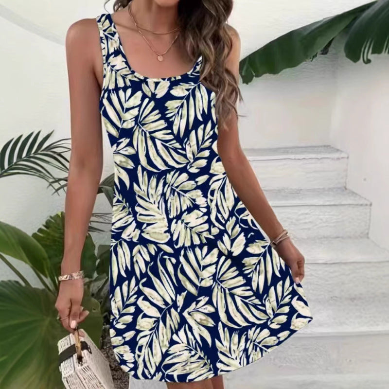 Dame Tropical Print A-linje Fritidkjole Stilla