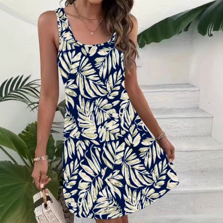 Dame Tropical Print A-linje Fritidkjole Stilla