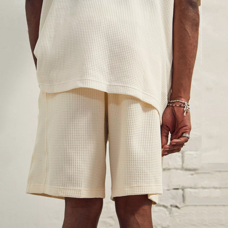 Herre afslappet vaffel-sweater og shorts sæt Stilla