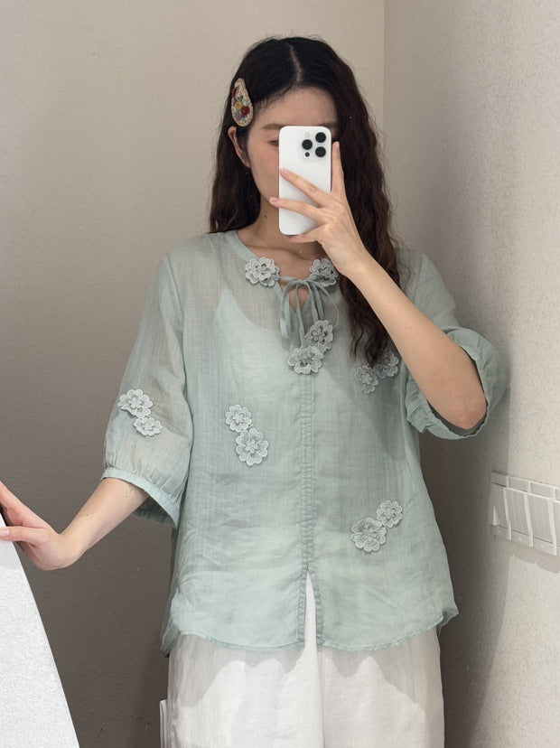 Femme Floral Broderet Bluse Stilla