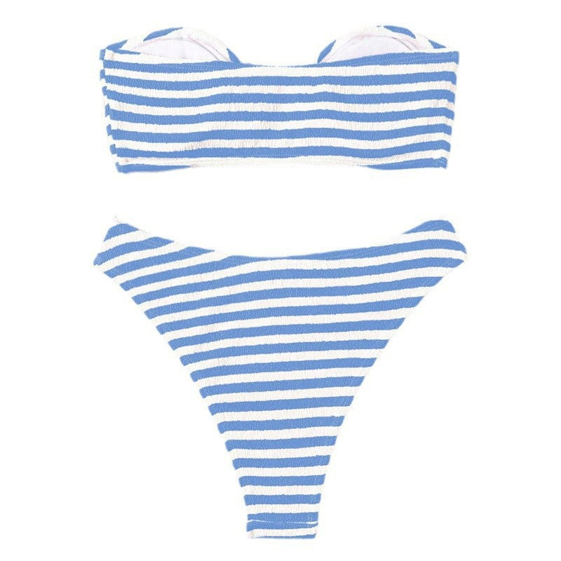 Dame Bandeau-bikini med stribet design og moderne spænde Skovae