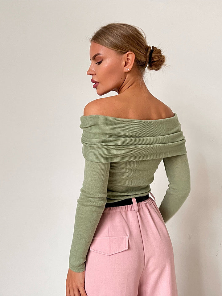 Femme Off-Shoulder Ripp Langærmet Top Stilla