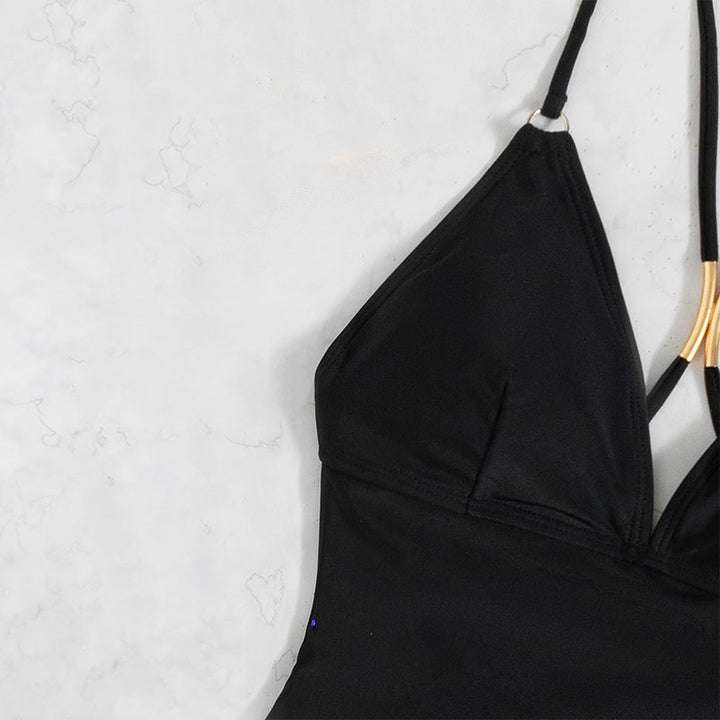 Damer Elegant One-Piece Badeanzug med gyldne detaljer Skovae
