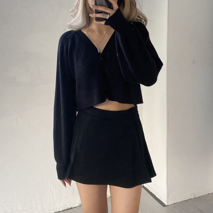 Femme Cropped Ribstrikket cardigan Pullover Stilla