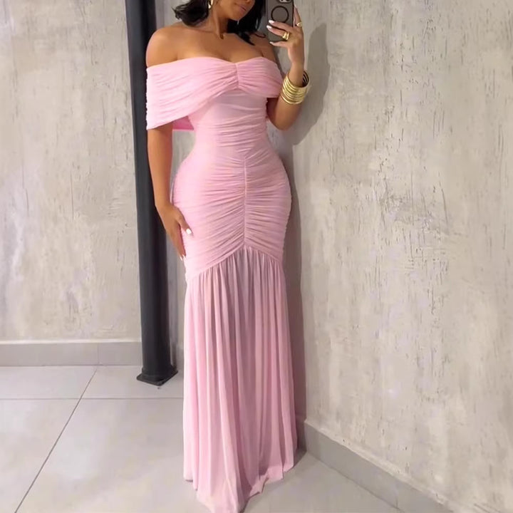 Dame Off-Shoulder Maxikjole med elegant rynkeeffekt Skovae