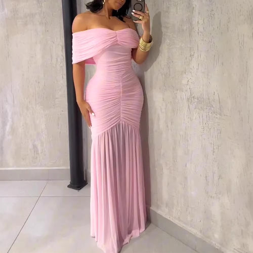 Dame Off-Shoulder Maxikjole med elegant rynkeeffekt Skovae