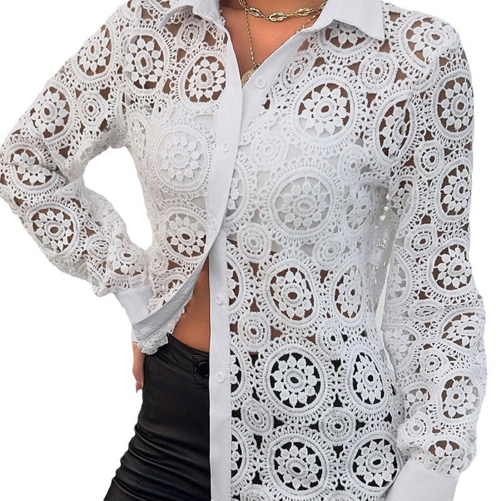 Kvinder Gennemsigtig Spitze Knap-Bluse Stilla