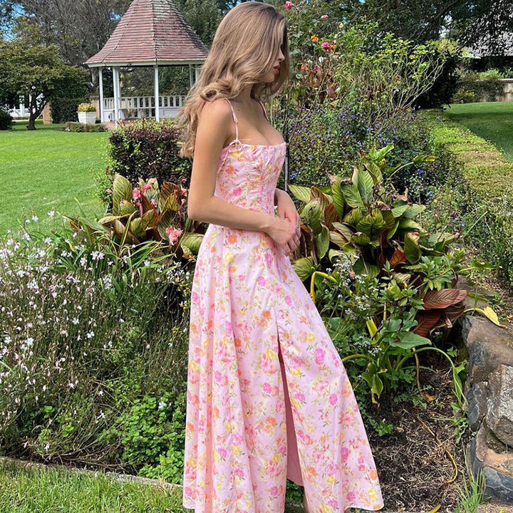 Dame Sommer Maxikjole med filigran Floralprint og justerbare stropper Stilla