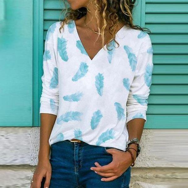 Stilla | Casual Print V-hals Langærmet T-shirt