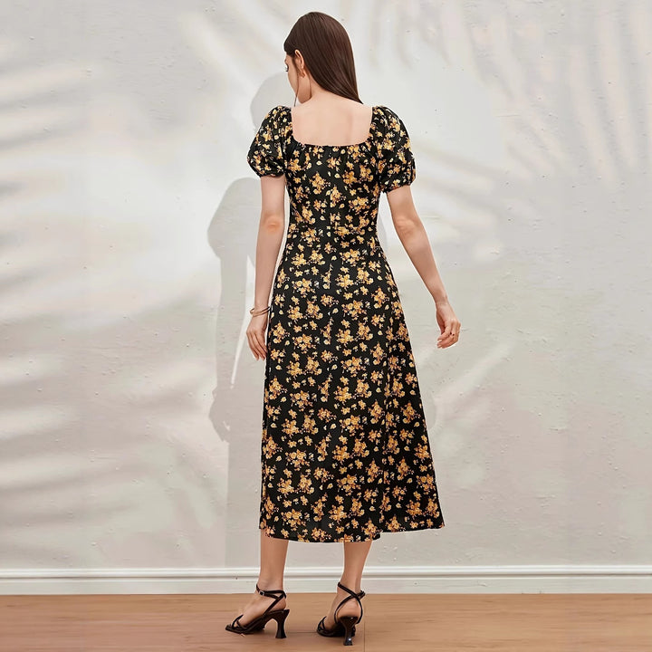 Dame Maxikjole med puffærmer og legende blomsterprint Stilla