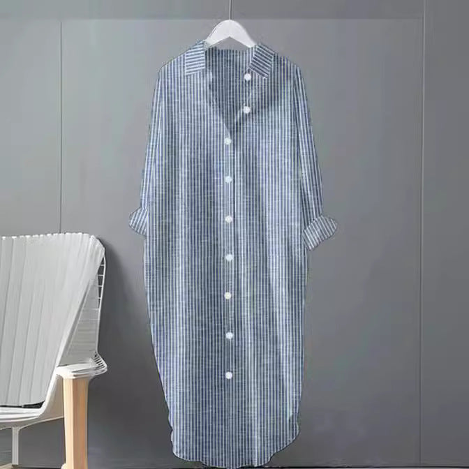 Dame Langærmet Skjortekjole med elegante ternmønster Stilla