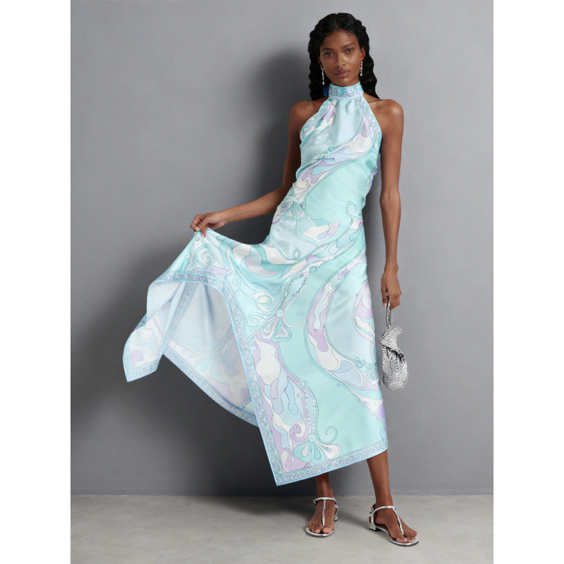 Damen Halterkleid mit asymmetrischem Saum und auffälligem Grafikdruck Skovae