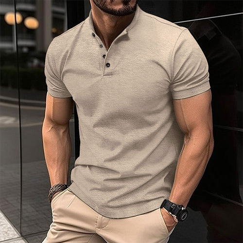Herrer Fritid Kortærmet Henley Polo Shirt Stilla
