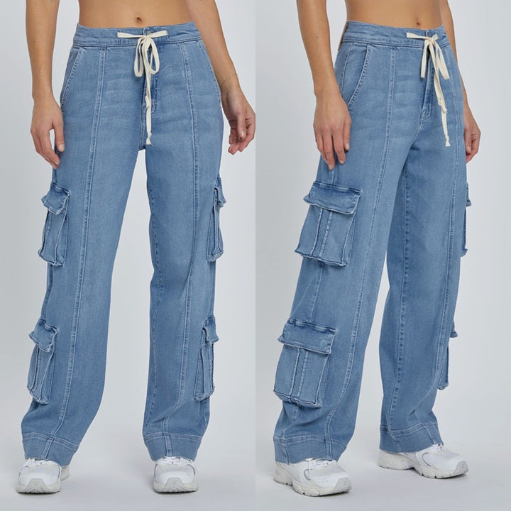 Dame Cargo Jeans med høj talje og sidelommer Stilla