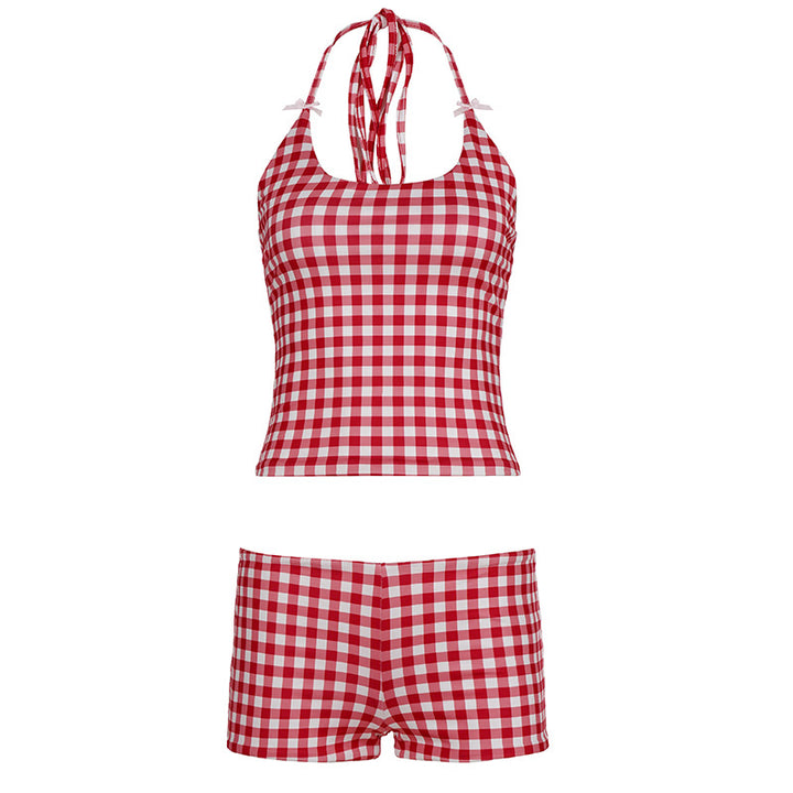 Damen Bademode-Set mit kariertem Muster und verstellbaren Trägern Skovae