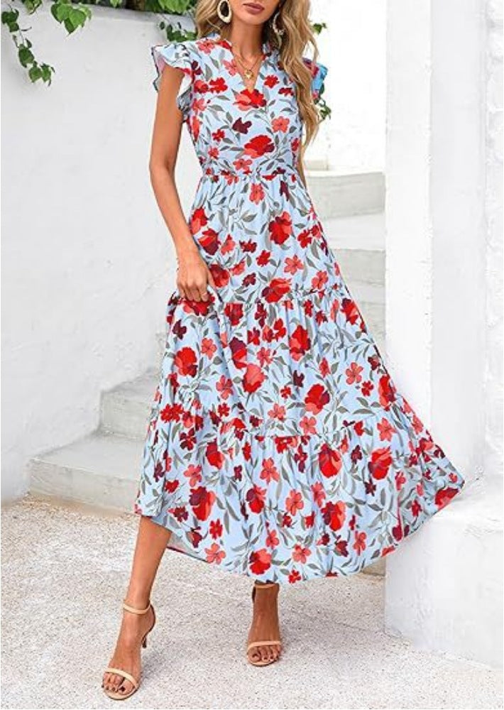 Dame Maxikjole med romantisk blomsterprint Stilla