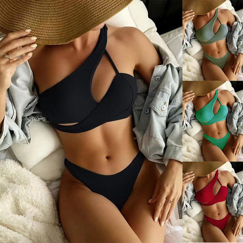 Dame asymmetrisk bikini-sæt med matchende højt skåret underdel Stilla