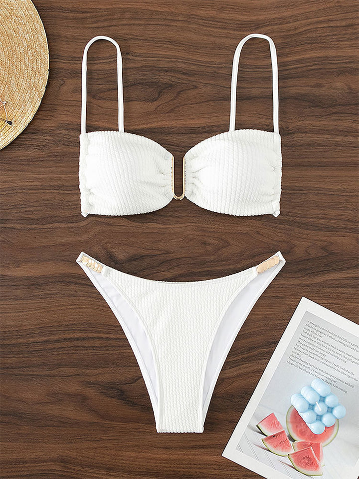 Dame Bandeau-bikini med elegant ruffles design og justerbare stropper Skovae