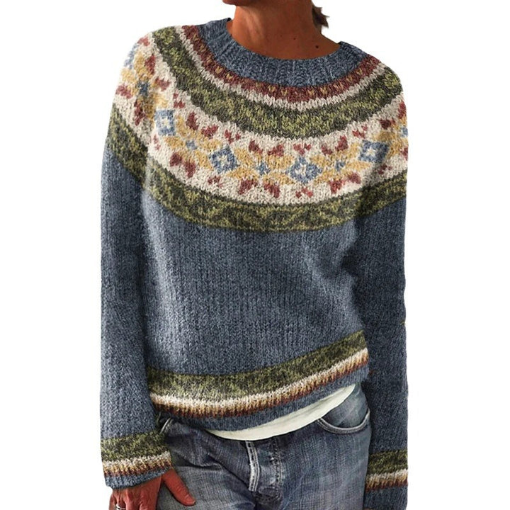 Dame hyggelig pullover med blomster jacquard og bred skæring Stilla