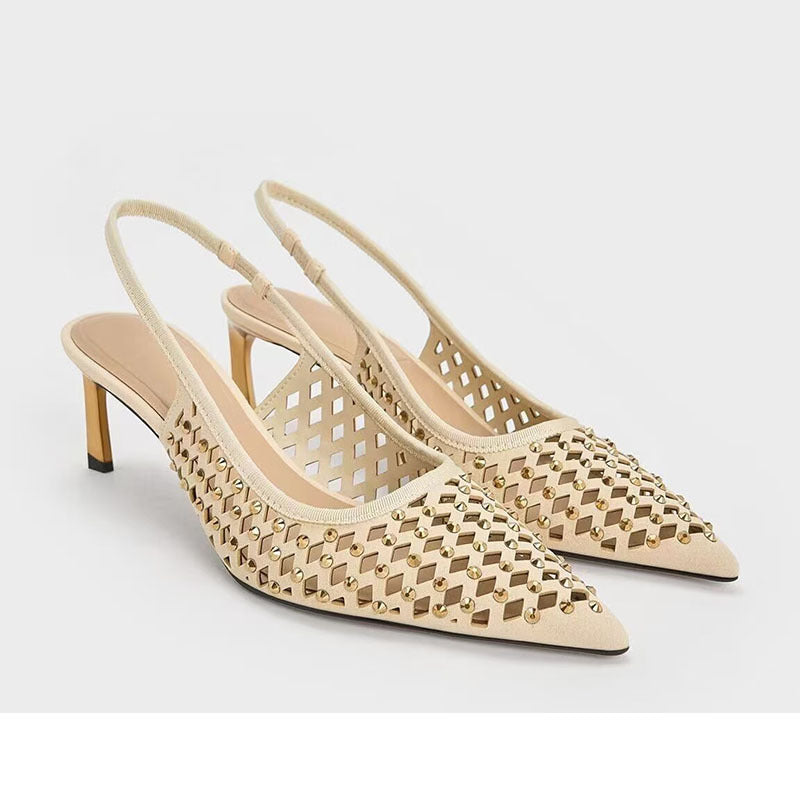 Femme Slouchy Spidsesko Slingback Hæle med dekoreret U-udskæringsdesign Stilla