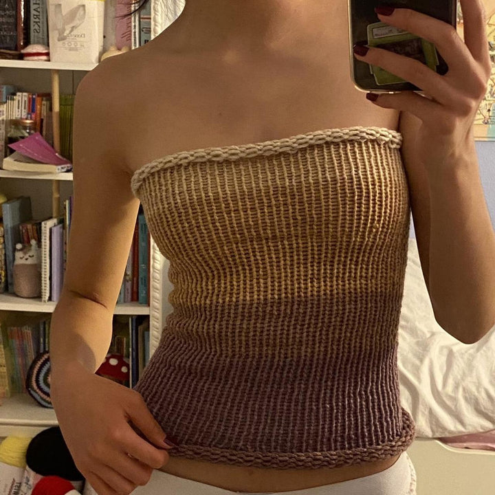Dame bandeau top med farverige striber Skovae