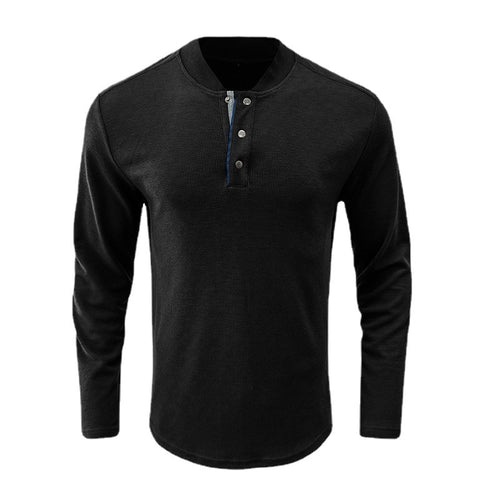 Herremode langtarmet Henley-shirt med elegant knaplukning og struktureret overflade Stilla