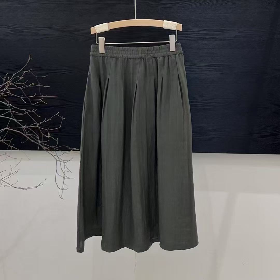 Femme Flowing Høj talje Linned Midi-Nederdel Stilla