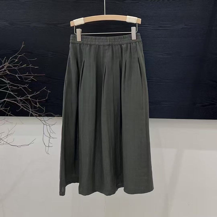 Femme Flowing Høj talje Linned Midi-Nederdel Stilla