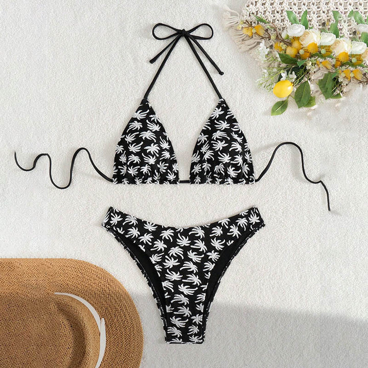Dame triangel-bikini med kreativt bladmønster Skovae
