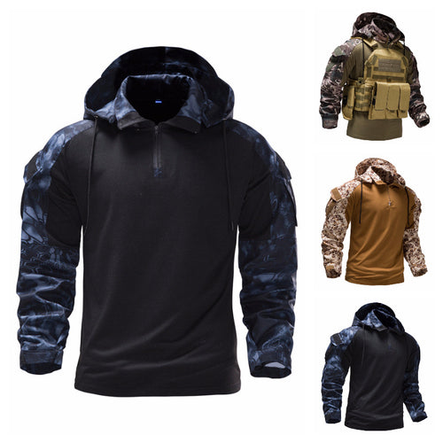 Herrer Taktisk Zip-Front Hoodie med Camouflage Ærmer Stilla