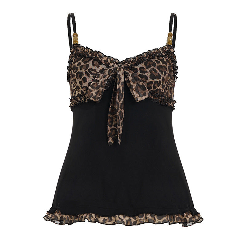 Damer Leges leopardtop med feminine ruffle detaljer Skovae