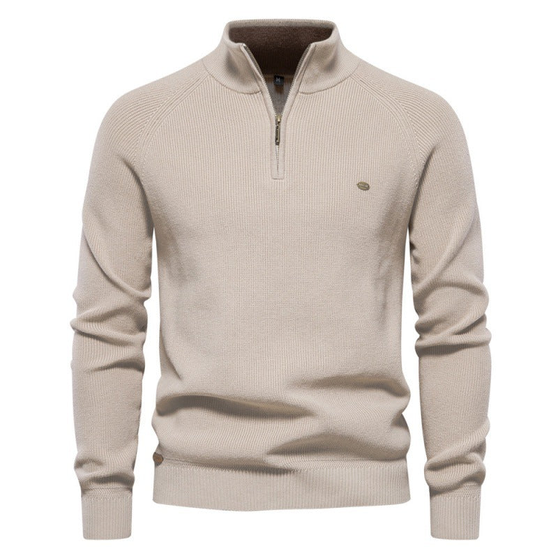 Herre ståkravepullover med elegant struktur og praktisk halvlynlås Stilla