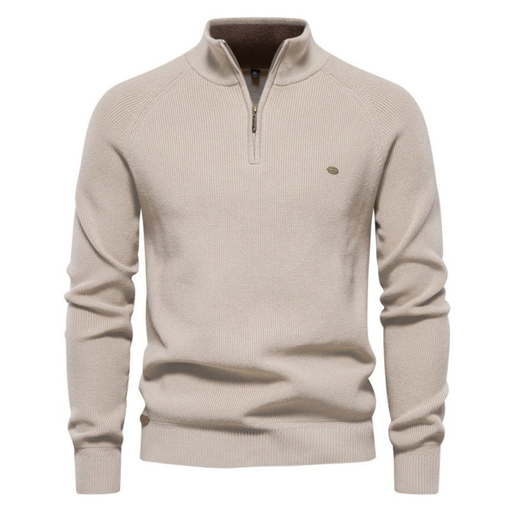 Herre ståkravepullover med elegant struktur og praktisk halvlynlås Stilla
