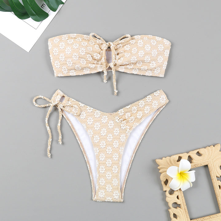 Dame Bandeau-bikini med blomsterdetaljer Stilla
