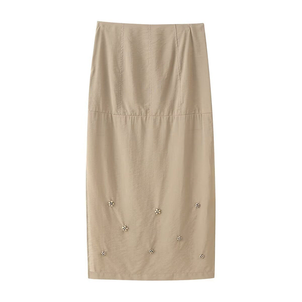 Femme Elegant Broderet Midi-Nederdel Stilla