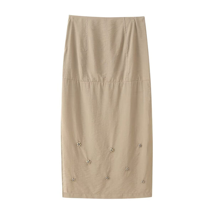 Femme Elegant Broderet Midi-Nederdel Stilla